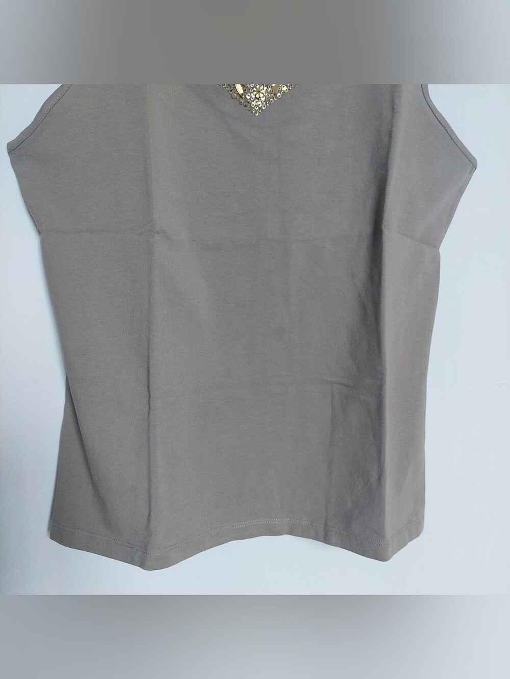Kate Hill Petite Embellished V Neck Tank Top PM Taupe Gold - Picture 5 of 6